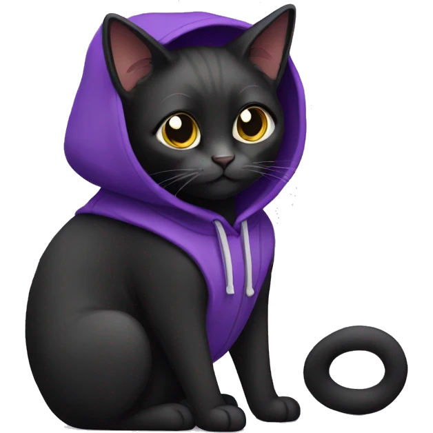 Black cat with a purple hoodie  emoji
