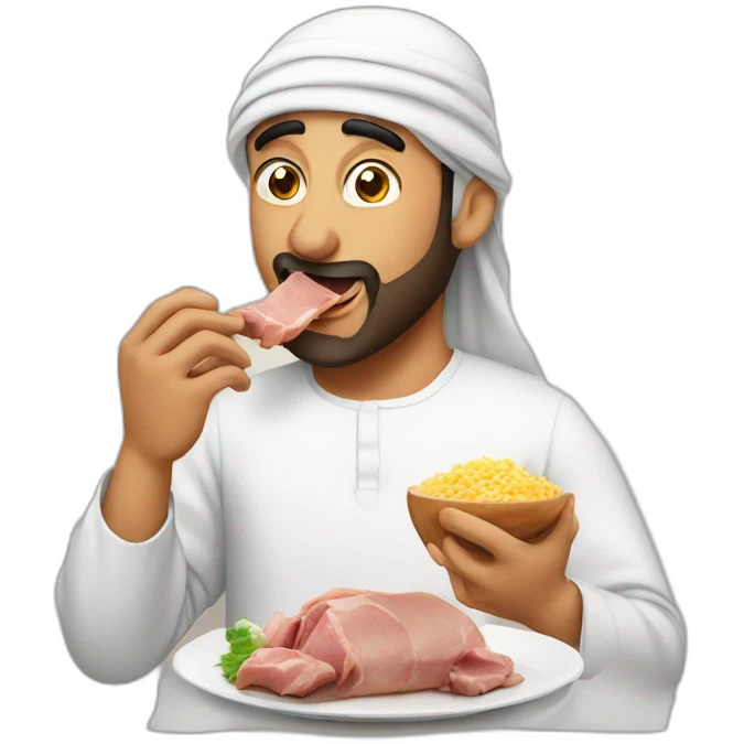 Arabic man eating pork emoji