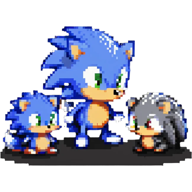 Cute baby Sonic, cute baby Shadow, and cute baby Silver hedgehogs playing together emoji