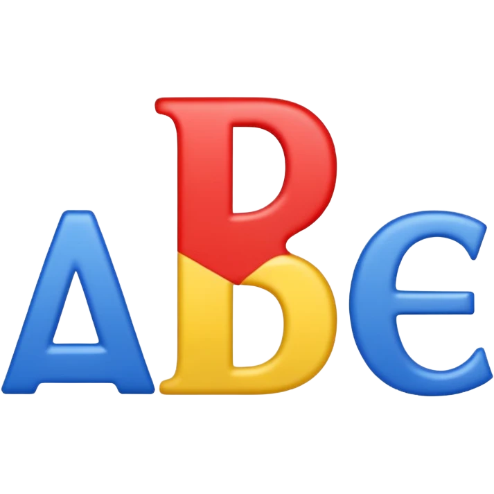 letters A, B, C arranged in a row, each a different color red, blue, yellow emoji