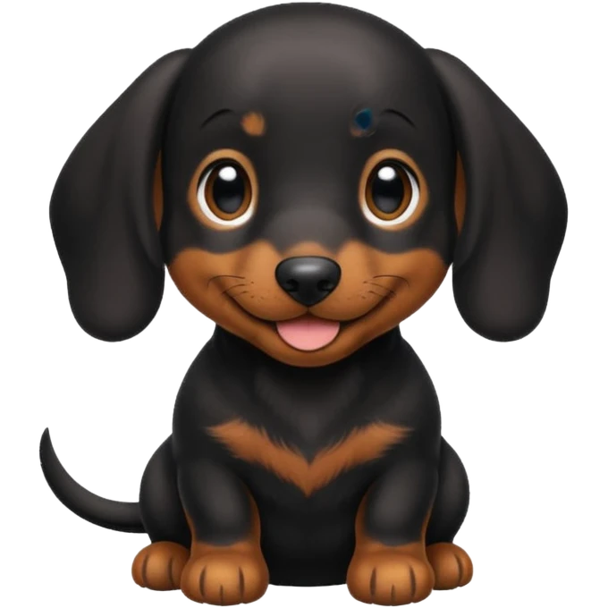 Black miniature Daschund puppy looking happy emoji