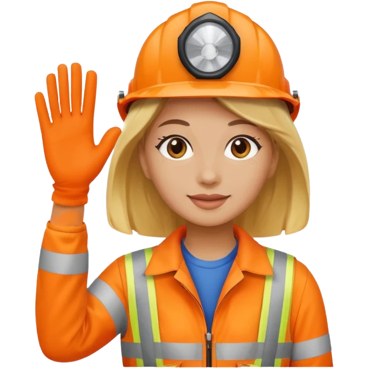 woman in orange hi vis overalls waving emoji