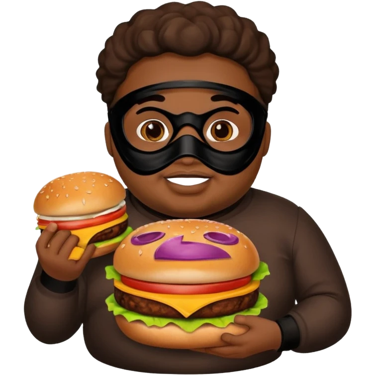 Fat Brown skin burglar with a mask holding a burger emoji