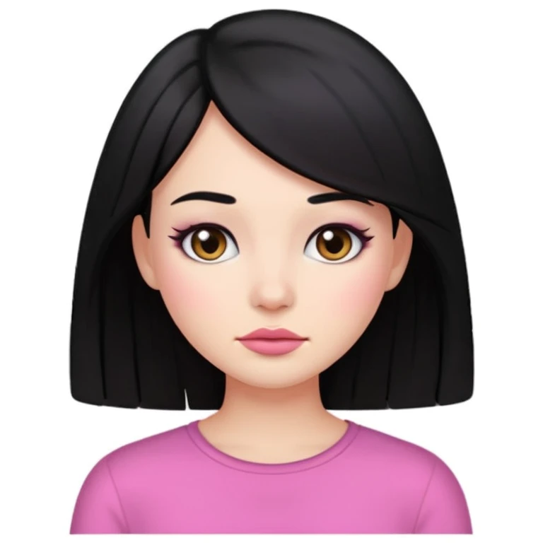 normal girl emoji, long hush cut hair, black hair, clean makeup, pink background emoji