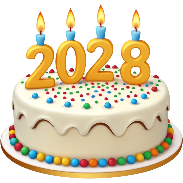 A festive New Year cake with lit candles shaped as the number 2026,
warm lighting, celebratory atmosphere,
soft background, high quality, clean composition emoji