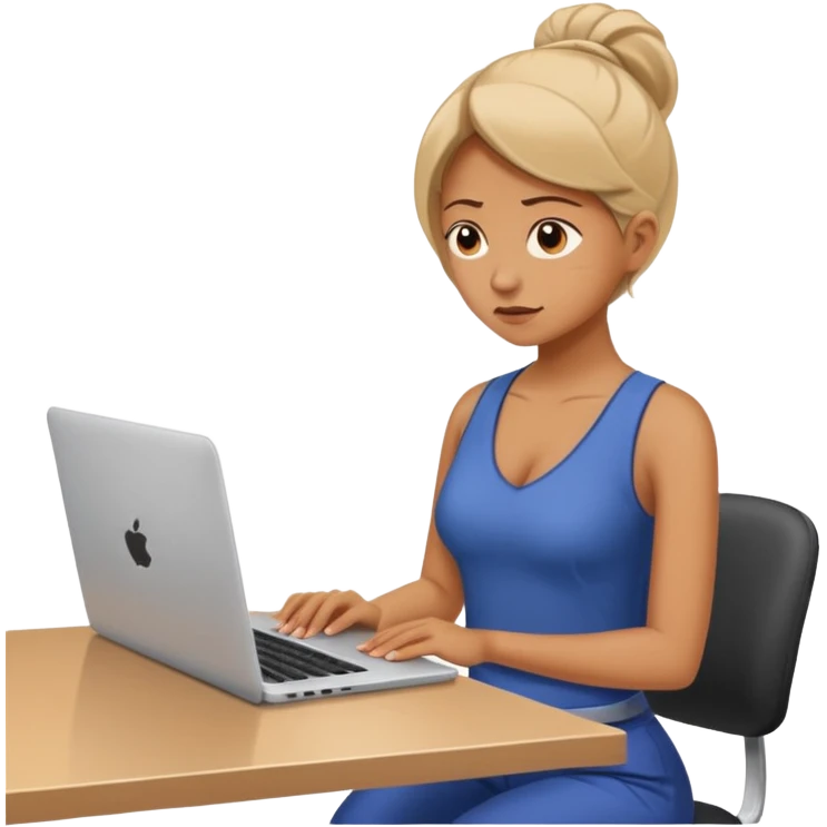 Chica con Estrés laboral en la oficina y mala postura en su laptop con dolor de espalda  emoji