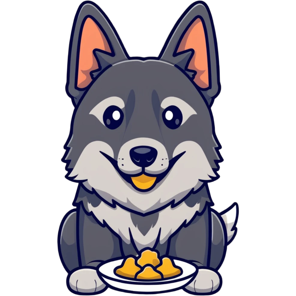 a german shepherd dog eating food  emoji