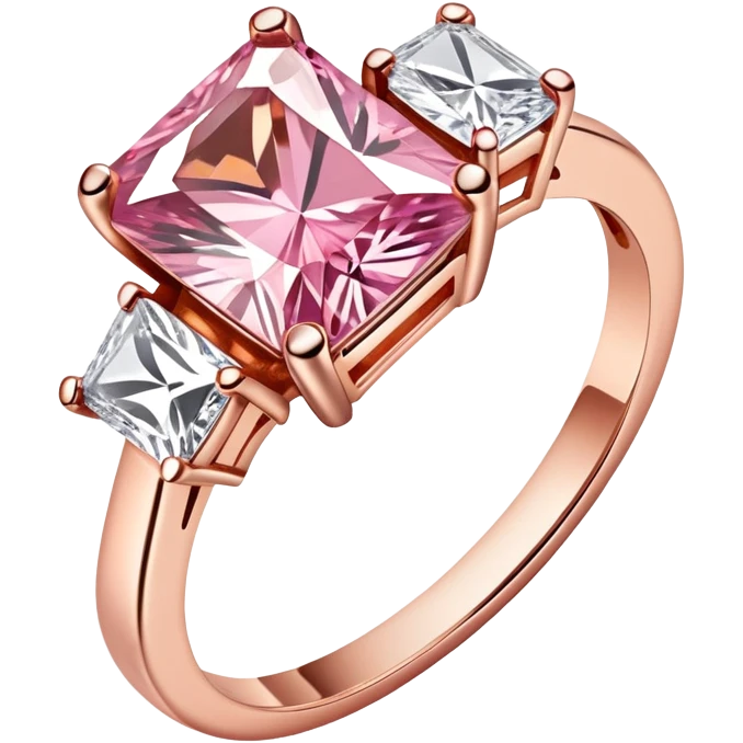 Rectangle cut pink diamond ring rose gold with two white diamonds  emoji