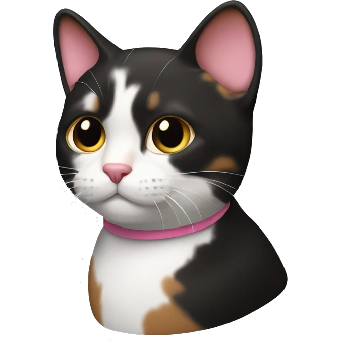 three colour cat: black, brown, white, with pink nose emoji