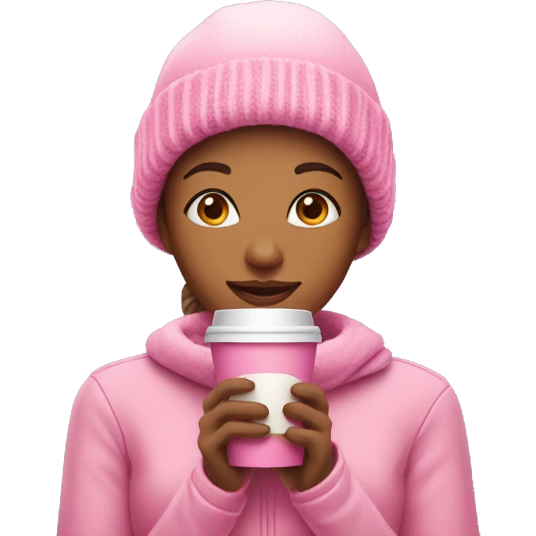 girl with pink snow hat with coffee in her hands emoji
