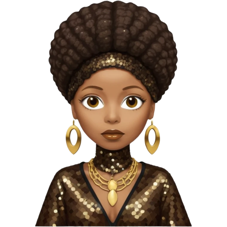 Erykah Badu with dark brown hair, dark brown sequin outfit emoji