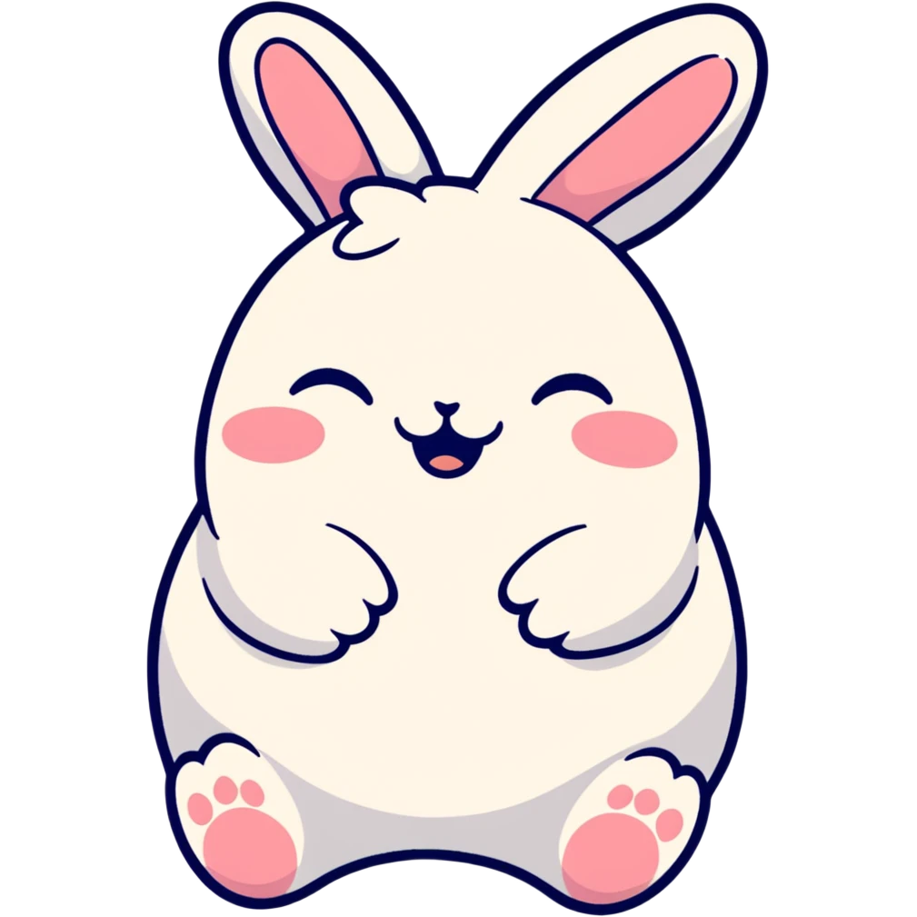 plush toy chubby bunny laughing with closed eyes and little tears, kawaii Japanese sticker style emoji
