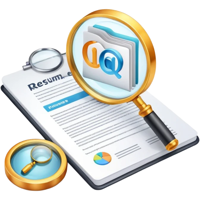 AI Resume Analyzer App logo with document and magnifying glass, 3D style emoji