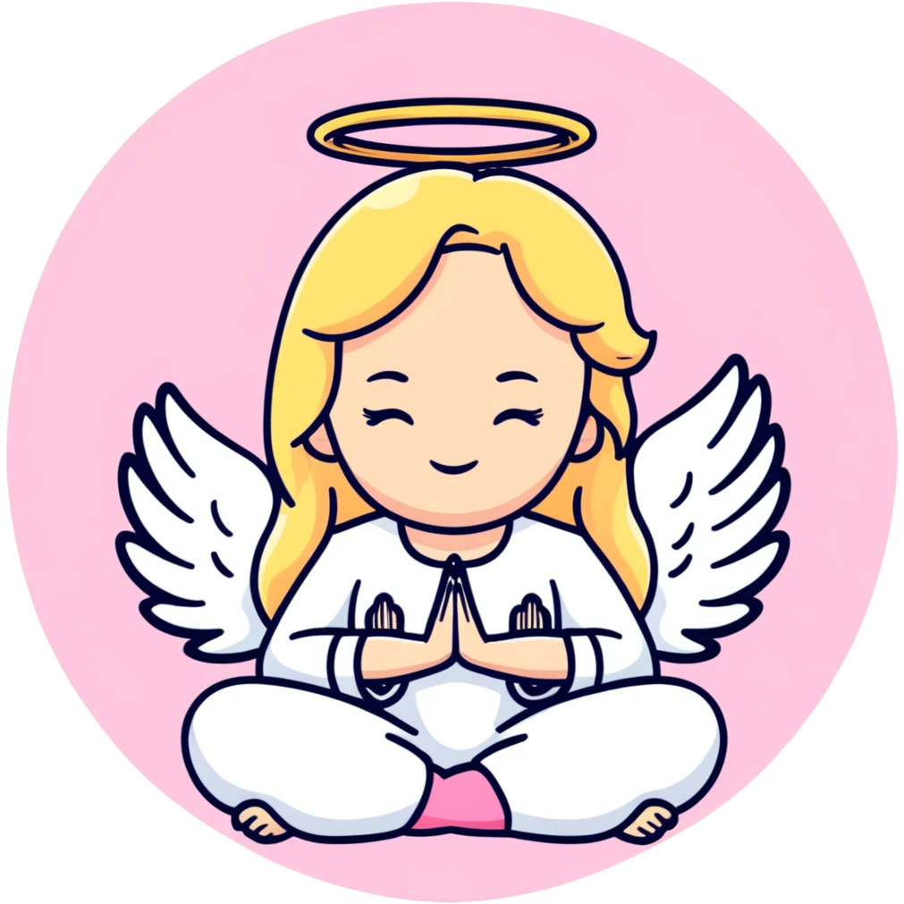 woman with long blonde hair as an angel meditating with pink cufflinks in her hair emoji