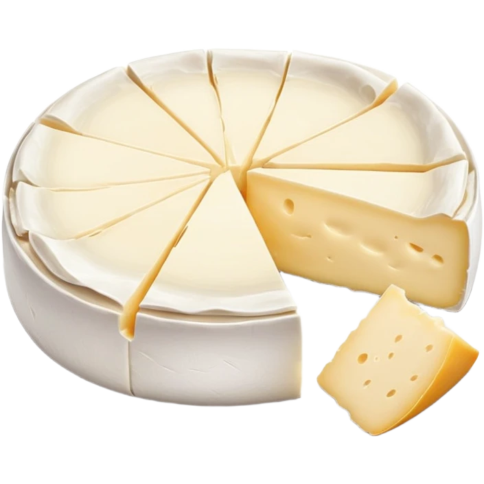 cinematic-realistic-brie-cheese-emoji,-featuring-soft-ripened-cheese-with-a-delicate white rind-rendered-with-lifelike-detail-and-inviting,-natural-lighting emoji
