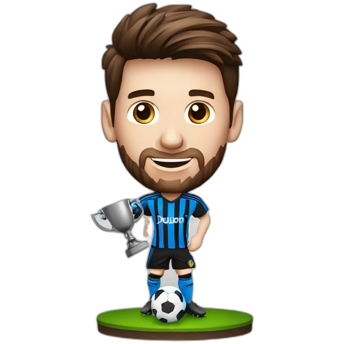 Le joueur de football Lionel Messi tenant un trophée emoji