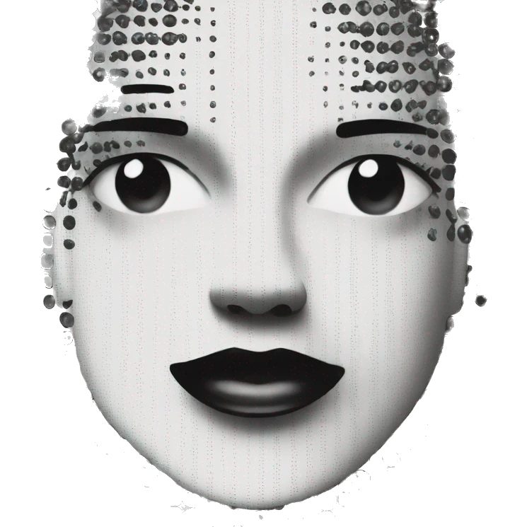 Black and white halftone collage of a face emoji
