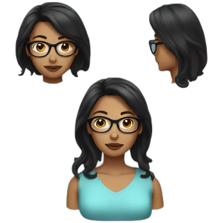 woman, black mid long hair, glasses on top of her head emoji