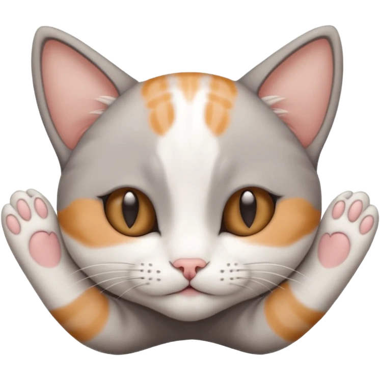 grey and white small cat with eyes closed lying down upside down with paws stretched out straight vertically  emoji