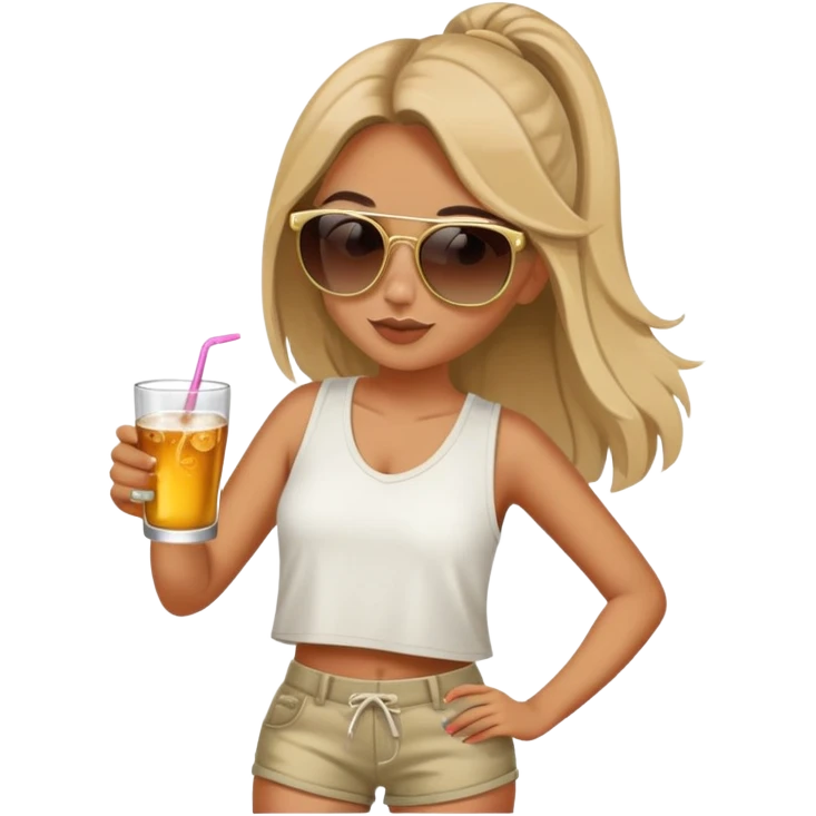 girl in long shorts and sun glasses drinking alcohol  emoji