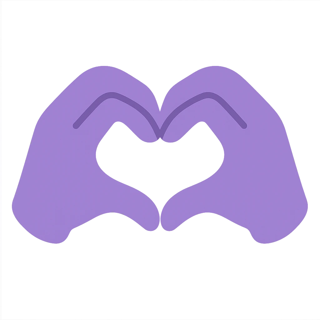 A dull purple Heart Hands emoji