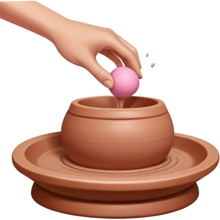 one hand throwing a pink ball of clay onto a pottery wheel emoji