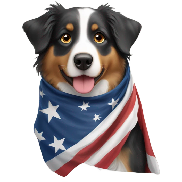 Austrailian shepherd wears an american flag emoji