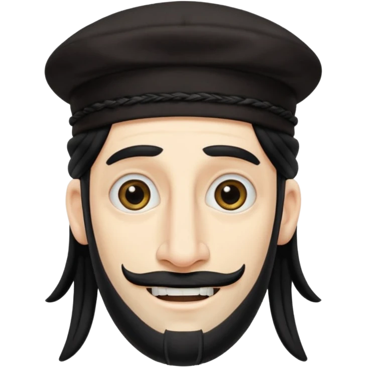 Jewish white man emoji with long dread black hair on the sides and jewish judaism hat, long big nose and crooked teeth emoji
