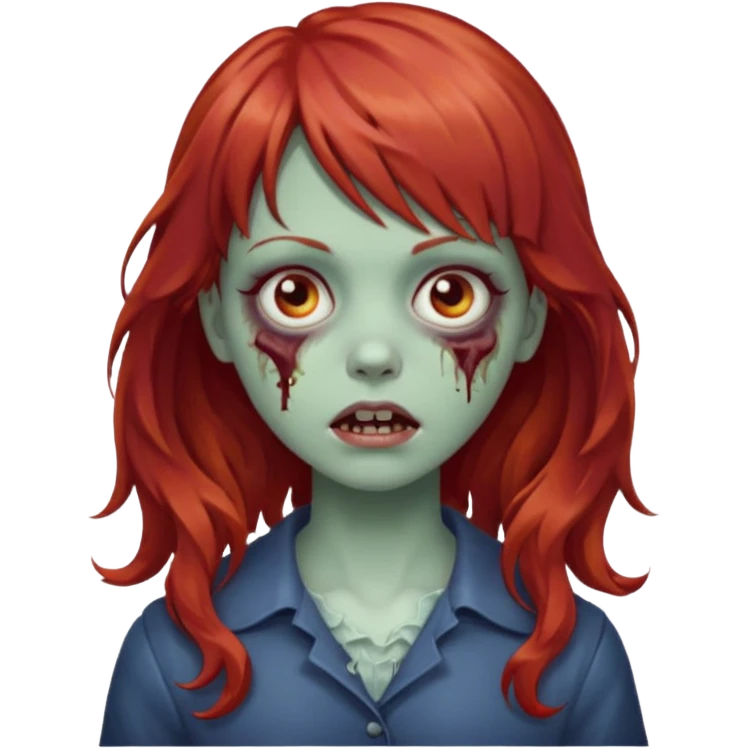 Uma zumbi garota com cabelo vermelho ondulado, medio e franja reta emoji
