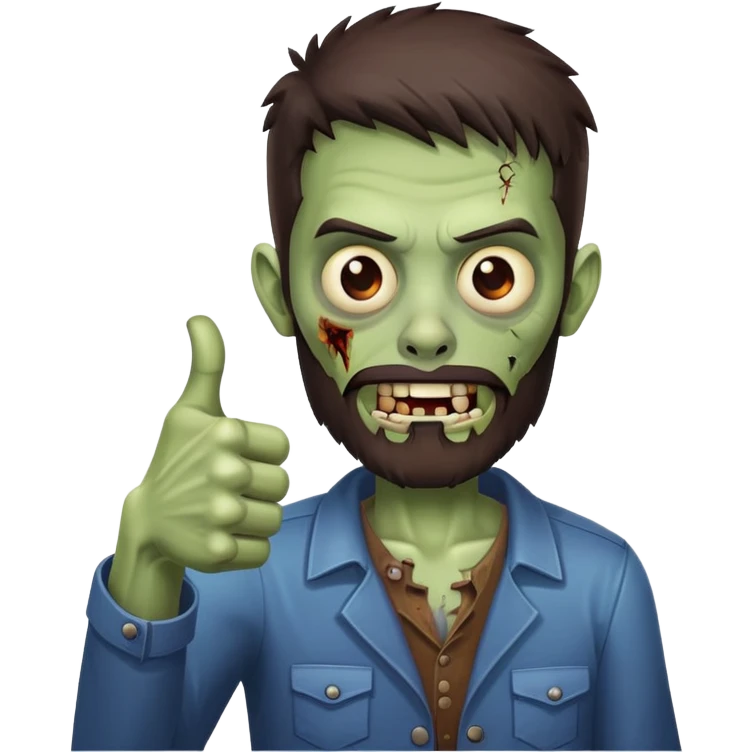 zombie with thumbs up gesture, dark brown hair and short full beard emoji