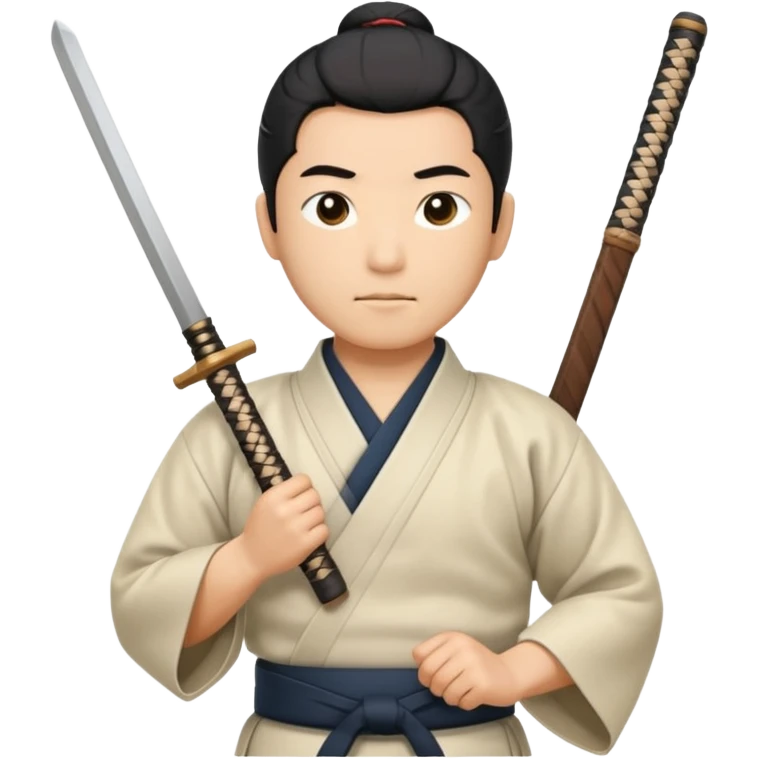 Aikido practitioner in hakama with a wooden sword emoji