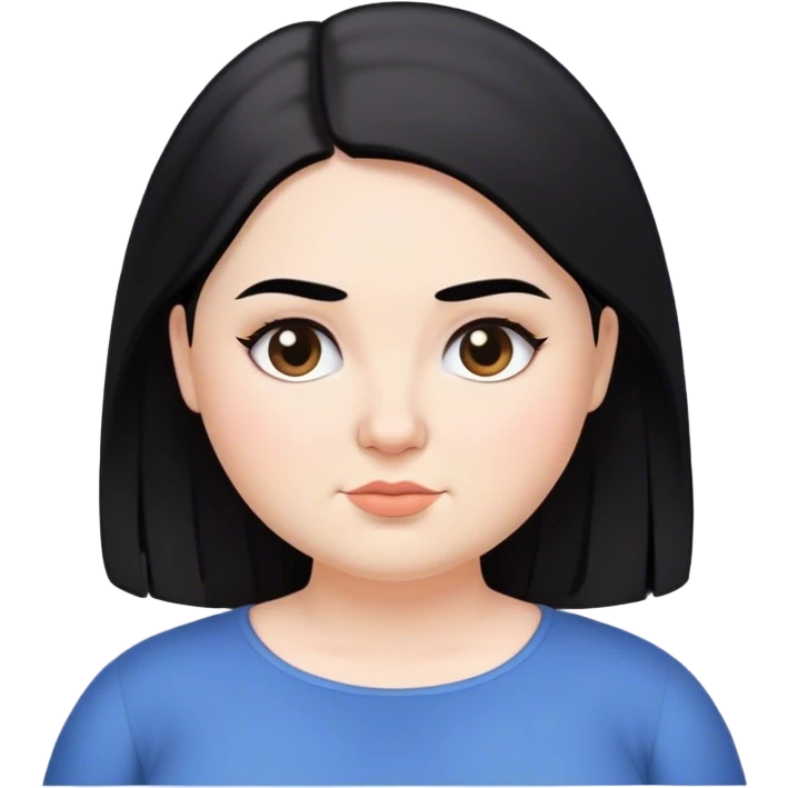 mulher branca cabelo liso no ombro, cabelos e sobrancelhas pretas bochechas fofas emoji