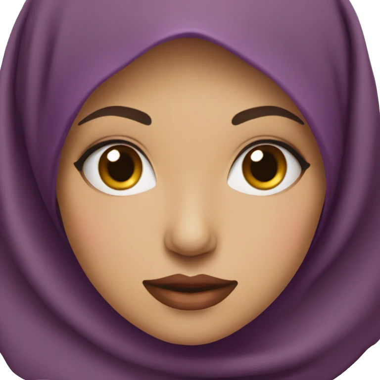 Young Muslim woman with wide round face and purple hijab and red lipstick emoji