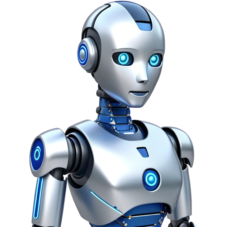 Sleek humanoid robot with chrome body and glowing blue circuitry lines emoji