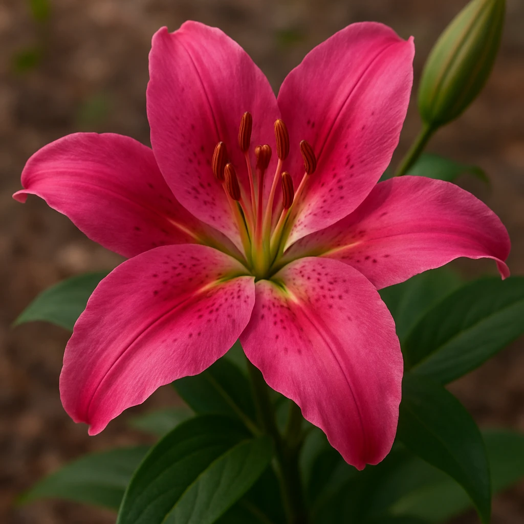 realistic style lily flower in vibrant pink color emoji