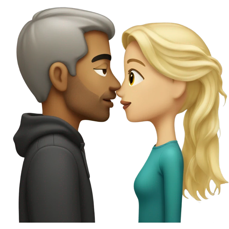 Blonde girl kissing tall dark-haired Latino men emoji