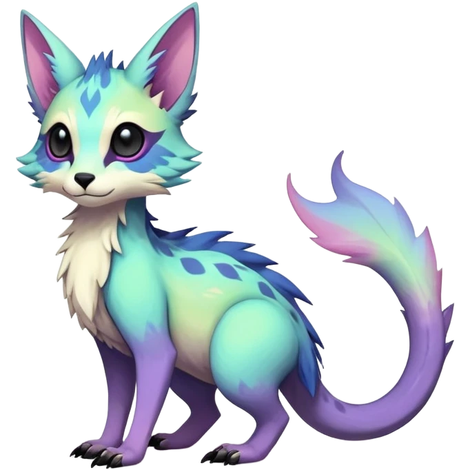 Rare realistic exotic edgy cute pastel gothic epic pretty beautiful handsome gorgeous aesthetic colorful vibrant Vernid-Trico-species-Fakemon-creature by LiLaiRa, 4 legs, 1 tail, random markings, (full body) emoji