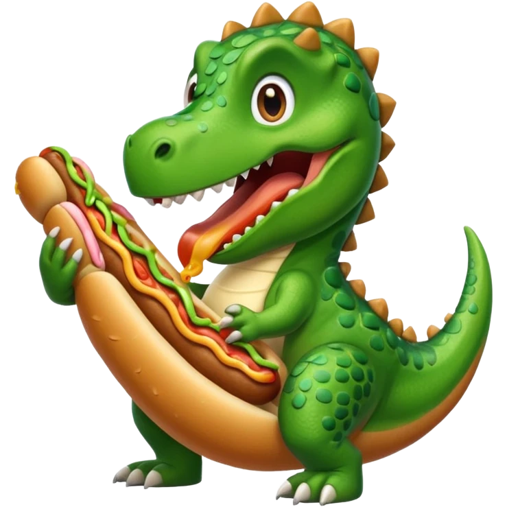 dinosaur eats hotdog emoji