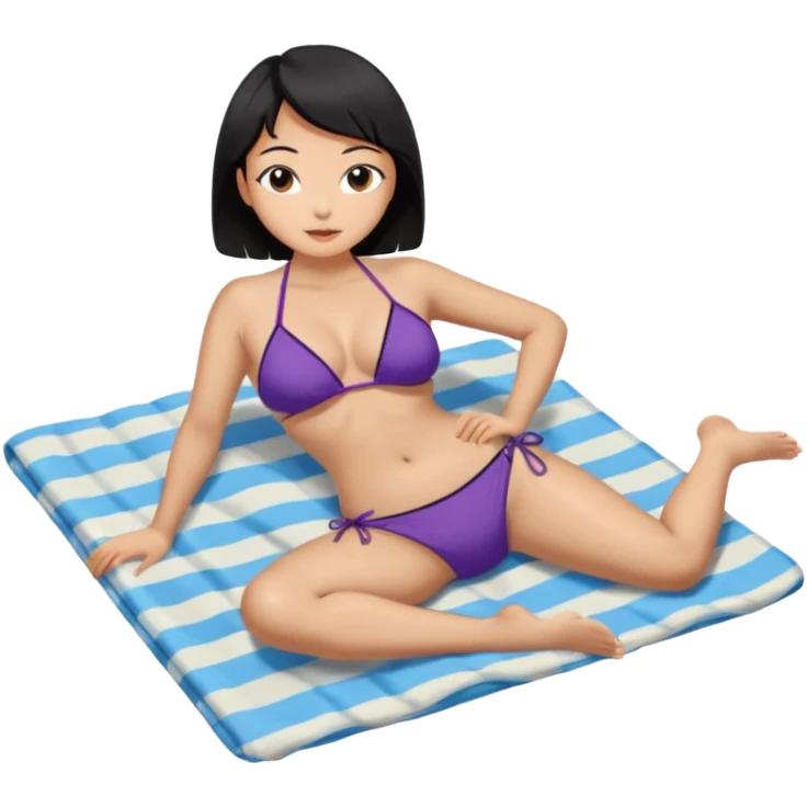 Naked chinese woman full body short hair large breasts lying on a blanket at the beach emoji