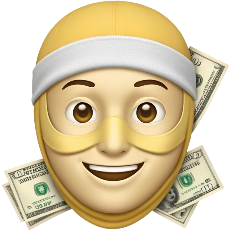 Emoji happy face with ski mask on and money symbol eyes emoji