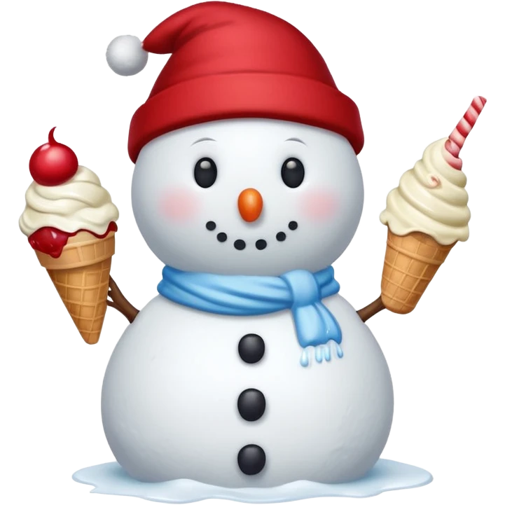 snowmen holding ice cream single snowmen with red winter cap emoji