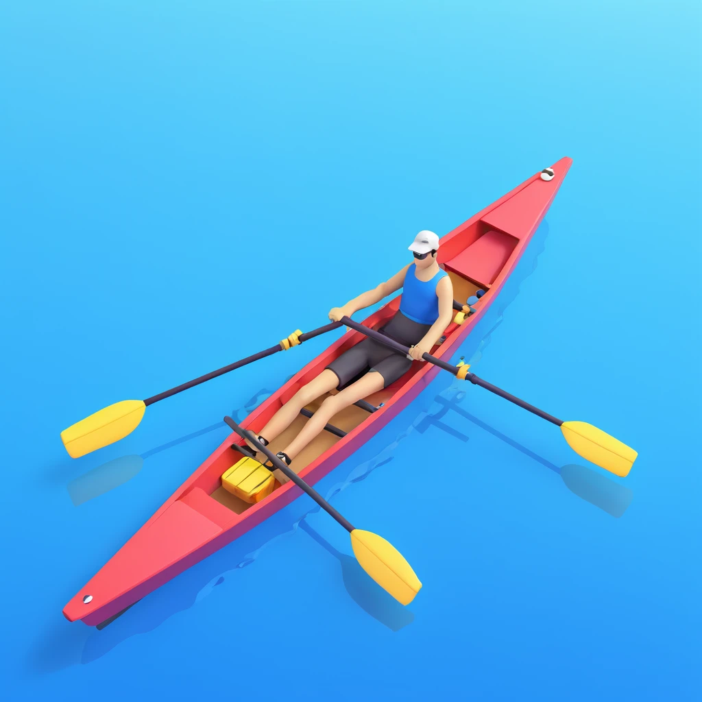 single-person Olympic rowing boat with a professional racing style, including the rower, bird's-eye view, light wavy sea underneath emoji