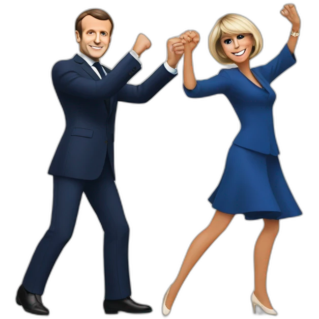 Emmanuel Macron dancing with Brigitte Macron emoji
