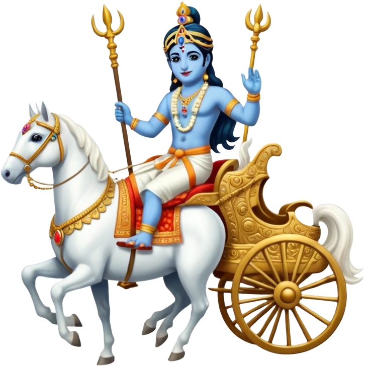 Lord Krishna driving a chariot ,seven white horses in front of the Chariot and Arjun riding the Chariot. emoji