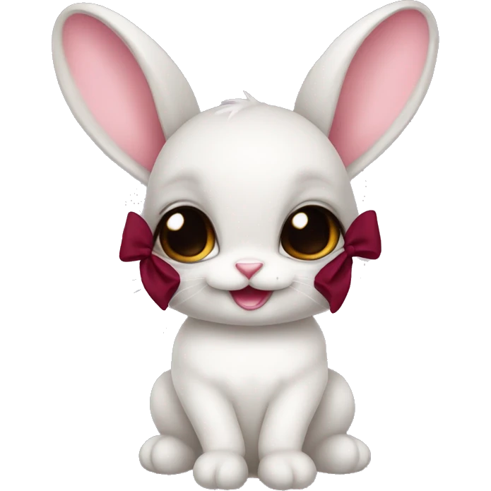 Baby bunny with coquette burgundy bow on ear emoji