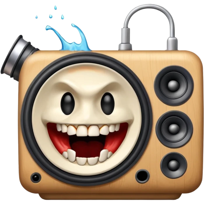 Old speaker with human teeth pouring out instead of sound. emoji