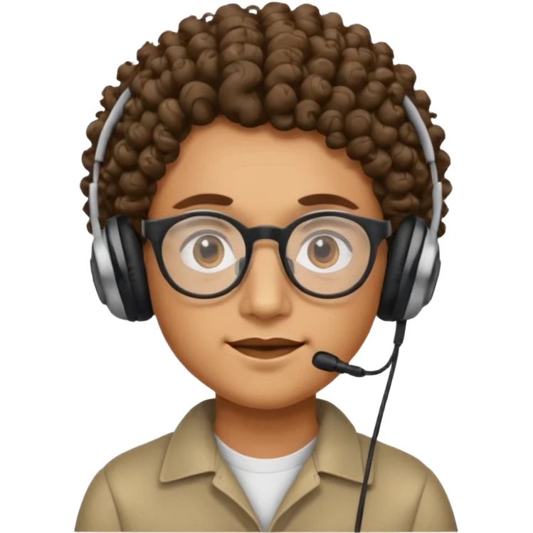 headphone and spectacles, no microphone, curly emoji