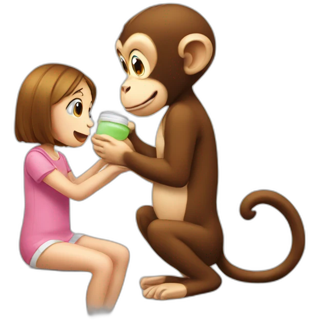 Monkey giving cream to girl emoji