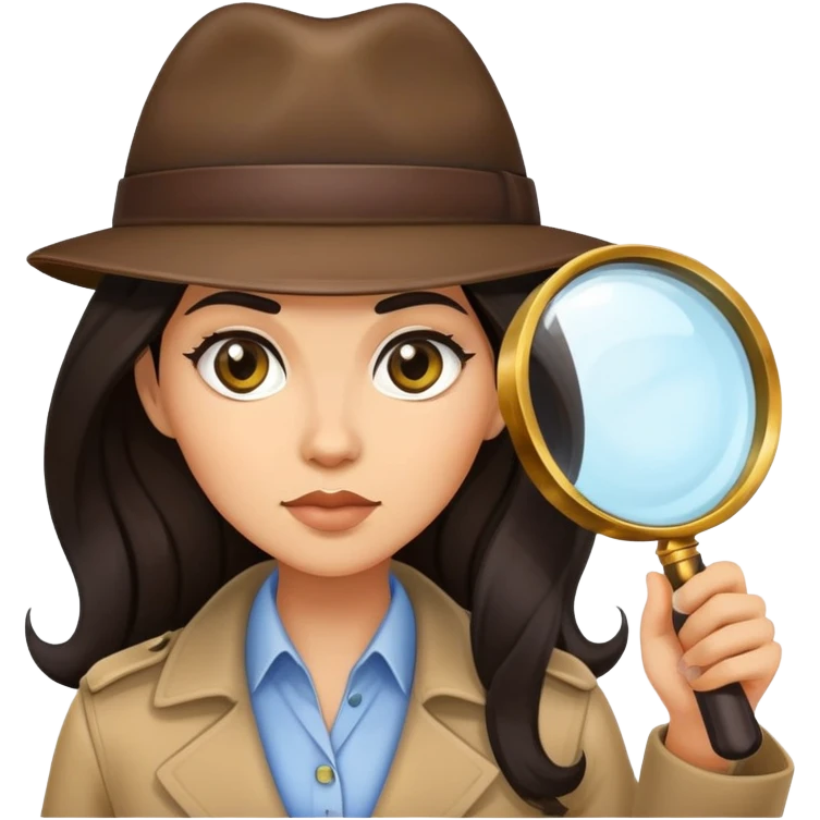 lady detective light medium skin tone, long dark hair, with magnifying glass  emoji