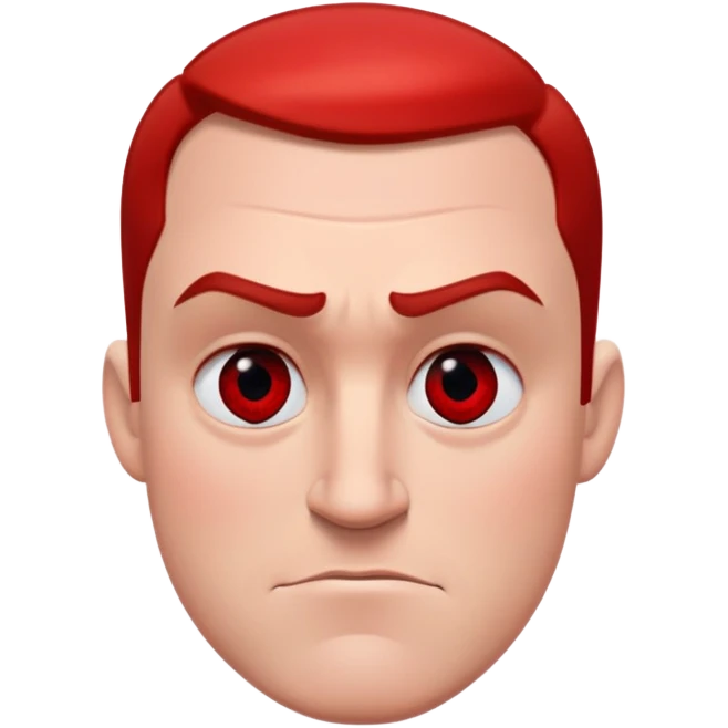 Mr incredible with a straight face with giant very red pupils and his irises are black and 3 lines of black ink are coming out of his eyes and the entire picture including Mr incredible is red emoji